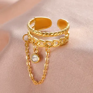 Đôi Lớp Vòng Với Rõ Ràng Zircon Mặt Dây Chuyền Trái Tim Chuỗi Thép Không Gỉ Màu Vàng Mở Có Thể Điều Chỉnh Vòng Tay Phụ Nữ Đồ Trang Sức - Product Image 1