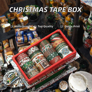 1 Box of Waterproof Single Sided Water Activated Rubber Adhesive <b>Paper</b> Christmas English Decorative Stickers for <b>Masking</b> - Product Image 2