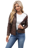 23 Jaket Kulit Berkerudung Model Eropa Amerika, Set Dua Potong, Dapat Dilepas, Ukuran Besar, Mantel Wanita Musim Semi Gugur, Bahan PU Wash