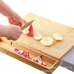 Planche à découper en bois avec tiroir pour les déchets, rectangulaire, en bois massif, pour la cuisine, pour un usage domestique - Product Image 5