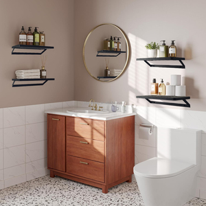 Gỗ sồi nổi Kệ thép + gỗ sồi rắn treo tường thiết kế rỗng lưu trữ hạt gỗ tự nhiên chống va chạm phòng tắm phòng ngủ - Product Image 1