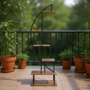 Support à fleurs demi-lune Artisasset en métal thermolaqué, support moderne pour plantes de jardin, pour pot de fleurs, décoration de balcon extérieur - Product Image 2