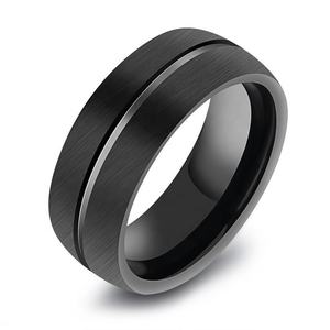 Finitura opaca Low MOQ carburo di tungsteno anello nero moda fidanzamento fedi nuziali per uomo donna anelli scanalati a cupola Comfort Fit - Product Image 1
