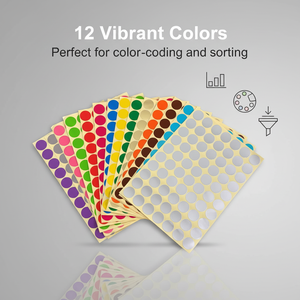 Tailles personnalisées : 1 cm, 2 cm, 3 cm ; étiquettes codées par couleur ; étiquettes rondes colorées inscriptibles ; autocollants ronds adhésifs. - Product Image 2
