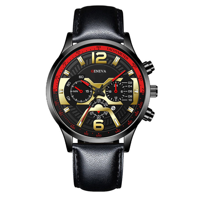 Luxury Quartz Chronograph Business Men's Watch with Glass Dial Analog Display Leather Band  Fashion Charm