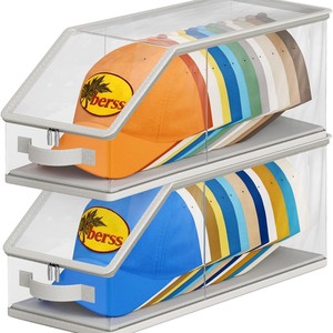 PVC Visible Storage <b>Box</b> With Zipper <b>Large</b> Capacity Stackable Baseball Cap Organizer Dustproof Foldable With Lid - Product Image 1