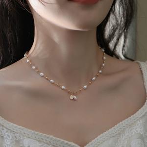 14K <b>Gold</b>-Plated Fairy Temptation Freshwater Pearl <b>Necklace</b> Light Luxury Commuting <b>Small</b> Rice Grains Unique Niche Design Inspired - Product Image 1