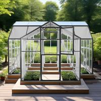 Serre en verre moderne de qualité supérieure avec structure en aluminium noir |   Facilement assemblable |   Conception de toit en pignon pour un jardinage élégant dans la cour