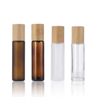 Flacon de parfum à bille en verre ambré transparent avec bouchon en bambou ODM, huile essentielle, bille en acier, 5 ml, 10 ml, 15 ml