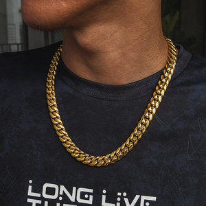 Ingrosso in magazzino 12mm placcato <span class=keywords><strong>oro</strong></span> reale Miami in acciaio inox a maglie cubane spesse catena Hiphop donna gioielli uomini <span class=keywords><strong>collana</strong></span> - Product Image 2