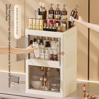 Boîte de rangement cosmétique minimaliste en plastique haut de gamme pour bureau – Grande capacité, anti-poussière, support de rangement pour coiffeuse