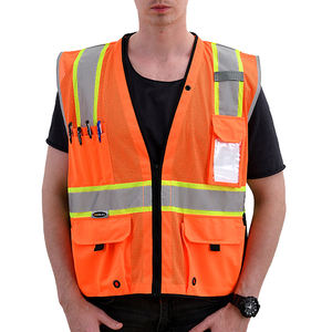 เสื้อกั๊กนิรภัย <span class=keywords><strong>ANSI</strong></span> Class 2 แบบตาข่าย พร้อมกระเป๋าโพลีเอสเตอร์แข็งด้านนอกเจ็ดช่อง กระเป๋า PVC หนึ่งช่องด้านนอกหน้าอก ปิดด้วยซิป - Product Image 5