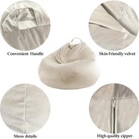 Pouf en velours côtelé beige (housse uniquement) doux et de qualité supérieure, rembourrable, pour organiser les jouets en peluche des enfants