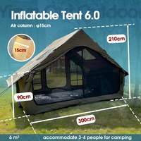 Tente de camping gonflable en tissu Oxford 300D de 6 mètres carrés avec pompe manuelle, tente de glamping imperméable, tente de camping 4 saisons, 3-5 personnes