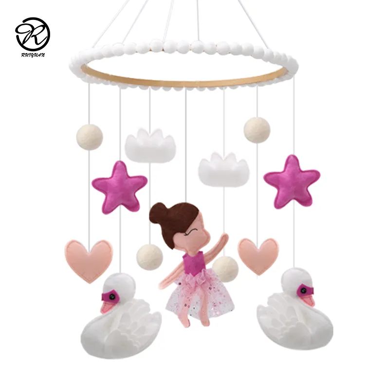 Appendiabiti mobile per bambini in feltro fatto a mano nuvola rosa stella e luna presepe in feltro mobile baby girl mobile