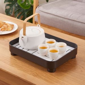 Plateau à thé carré moderne de style japonais avec réservoir d'eau, en plastique PP, multifonctionnel, durable, plateau de rangement pour salon - Product Image 4