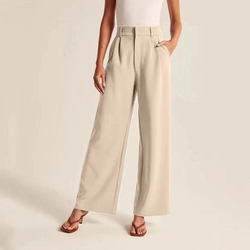Beige Work Palazzo Pants Wide Leg Business Trousers
