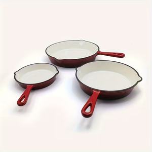 ชุดกระทะเคลือบ 3 ชิ้น คุณภาพระดับเชฟมืออาชีพ ขนาด 6/8/10 นิ้ว ทำจากเหล็กหล่อเคลือบ ไม่ติดกระทะ สำหรับย่างและทอด - Product Image 1