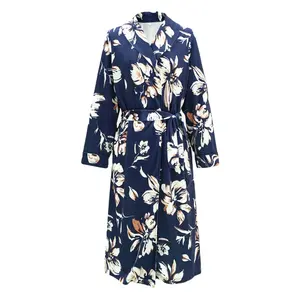도매 가격 라운지웨어 플로럴 프린트 잠옷 전체 길이 특대 럭셔리 대나무 가운 팜므