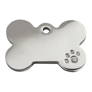 Venta caliente personalizado etiqueta de perro hueso mascota Acero inoxidable grabado logotipo diamante Etiqueta de perro