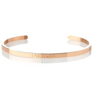 Mulheres Homens Afirmação Jóias EU SOU Feliz Amado Digno o Suficiente Cuff Bangle Citação Personalizada Rose Gold Black Silver Steel Bracelet - Product Image 1