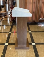 Moderno blanco + madera duradero MDF púlpito y soporte de podio con cajón para iglesia o escuela sin micrófono
