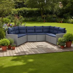 Grey Poly <b>Rattan</b> Garden <b>Sofa</b> Set With Cushions 9 Piece Outdoor Furniture Contemporary Design - Product Image 2