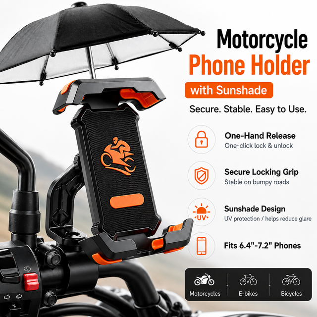 Motorcycle Phone Holder Flexible Anti-Shake Bike Mount Sunshade Umbrella Electric Bicycle Scooter Food Delivery Navigation Stand
