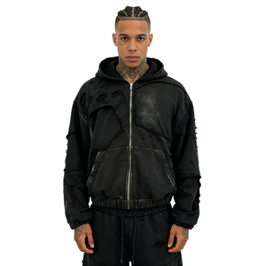 Sweat à capuche double couche unisexe effet délavé et usé, style designer, personnalisé et oversize pour homme - Product Image 1