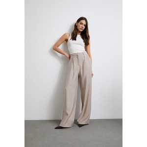 Pantalon large en modal taille haute en crêpe beige respirant pour femme - Product Image 6