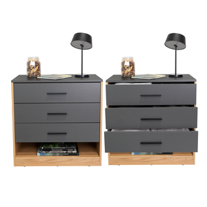 Boras Set Of 2 <b>Small</b> Dressers Minimalist Modern Style Natural Oak And Gray Bedroom Storage Furniture - Product Image 3