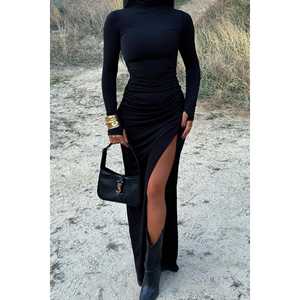 Vestido Elegante Negro de Manga Larga, Corte en A, para Oficina, con Estampado Floral, Cuello Cuadrado, Lujoso, Tallas XS a 6XL, para Clubes, Días Informales, Primavera - Product Image 4