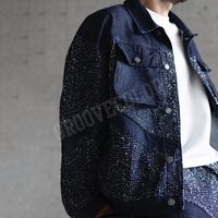 Ensemble de veste et pantalon en jean surdimensionné YSJY pour homme, avec broderie personnalisée, style streetwear, en denim épais
