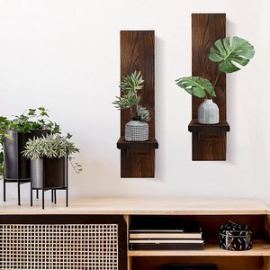 Solid <b>Wood</b> Wall Mounted Candle Holder Rectangle <b>Rustic</b> Column <b>Shelf</b> For Home Decor - Product Image 5