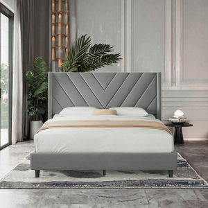 Letto Moderno con Struttura Imbottita in Velluto, Testiera Alata Trapuntata, Base in Legno per Camera da Letto Principale - Product Image 3
