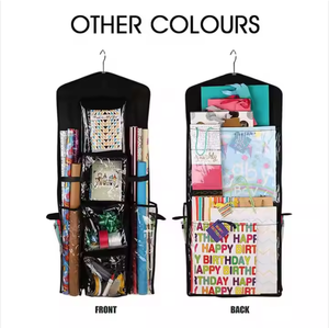Holiday Home Office Transparent Vertical Hanging Multi Pockets <b>Wrapping</b> <b>Paper</b> <b>Storage</b> <b>Bag</b> with a Metal Hook - Product Image 3