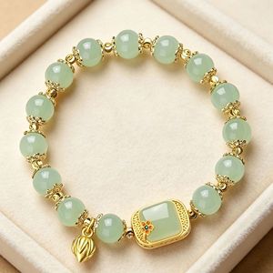 Sugar Cube Lotus Beaded Bracelet For Women Chinese Style Gold Plated Jade Beads Everyday Wear Jewelry - Product Image 4