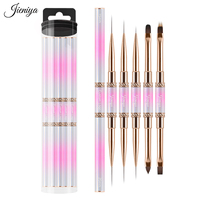 Ensemble de pinceaux à ongles double embout pour gel UV, acrylique, peinture et dessin, avec manche métallique rose dégradé