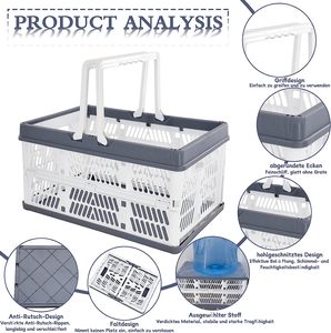 Cestino portaoggetti pieghevole cestini impilabili in plastica scatola porta contenitori con manico per <span class=keywords><strong>frutta</strong></span> e verdura - Product Image 3