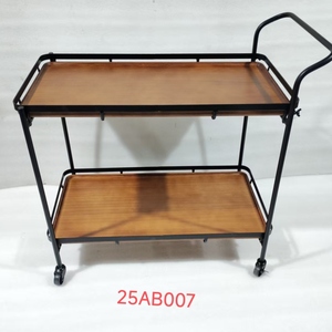 Hoogwaardige opvouwbare houten en ijzeren zwarte hotelserveerwagen met 4 wielen voor eten, snacks en ziekenhuisgebruik - Product Image 1