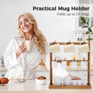 Solid Wood Mug Rack Double Sided Hook Coffee Cup Holder Retro Multi Layer Drain Rack For <b>Kitchen</b> Use - Product Image 3
