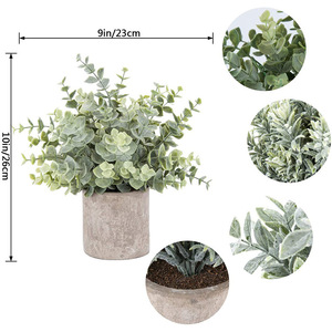 Bonsaï artificiel en eucalyptus, plante verte artificielle floquée, mini arbuste décoratif pour la décoration de la maison - Product Image 2