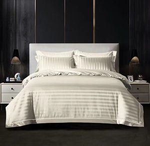 <strong>Customized</strong> 100% Polyester New <strong>Style</strong> Bedding Sets 1800 Thread Count 1cm Sateen Stripe Jacquard Bed <strong>Sheet</strong> Fitted <strong>Sheet</strong> Set - Product Image 3