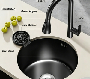 Évier encastré rond noir <span class=keywords><strong>mini</strong></span>, en acier inoxydable, pour cuisine, bar et îlot, lavabo pour se laver les mains - Product Image 2