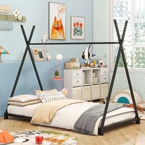Black Metal <b>Bed</b> Frame For Children's Room <b>Space</b> <b>Saving</b> Design Bedroom Furniture Framework Structure - Product Image 4