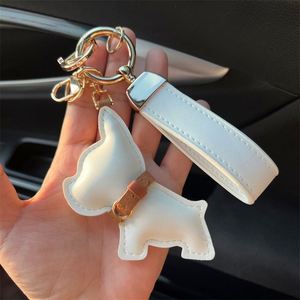 Cute French Bulldog Keychain PU Leather Car <b>Key</b> <b>Ring</b> & Bag Pendant Creative Puppy Gift for Pet Lovers (Wholesale Available) - Product Image 2