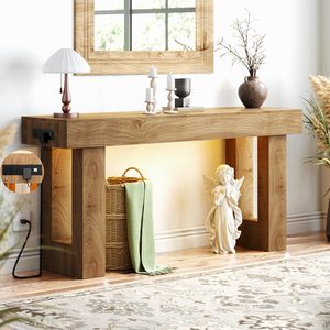 Mesa Consola de Entrada de Madera Rústica SENYU con Estante de Almacenamiento e Iluminación LED, Diseño Moderno de Casa de Campo para Decoración de Interiores del Hogar - Product Image 5