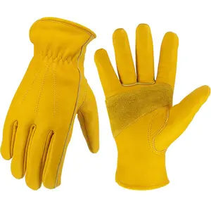 Hand Gloves Hand Gloves Yellow Soft Cowhide Leather Reinforced Durable Outdoor Diy Yardwork Hand Tools Gardening Hiking Campfire Camping Climbing Gloves