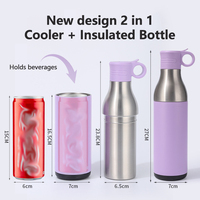 Nouvelle bouteille d'eau de voyage extérieure isolée sous vide à double paroi en acier inoxydable 2 en 1 de 400ml avec refroidisseur de canettes