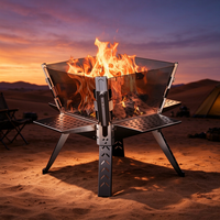 Brasero de camping pliable en acier inoxydable avec panneau en verre, barbecue portable d'extérieur, logo personnalisé